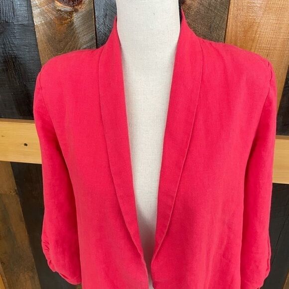 Love Tree fly front linen jacket w/ ruched sleeve - Picture 2 of 5